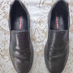Prada Linea Rossa Black Textured Loafers Luxury Slip-On 9 (10 US)